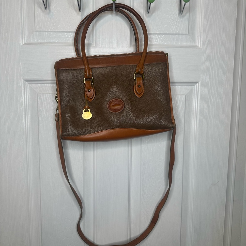 Dooney & Bourke Brown Leather Satchel with Gold Accents